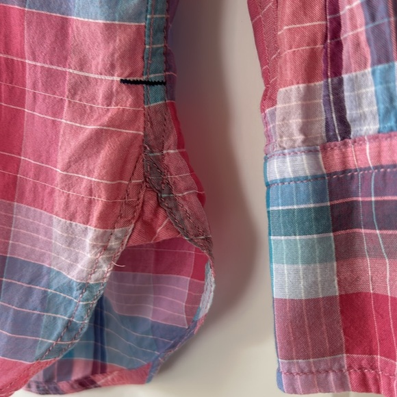 J Crew Classic Plaid Popover Blouse Pink Purple Turquoise - Picture 12 of 12